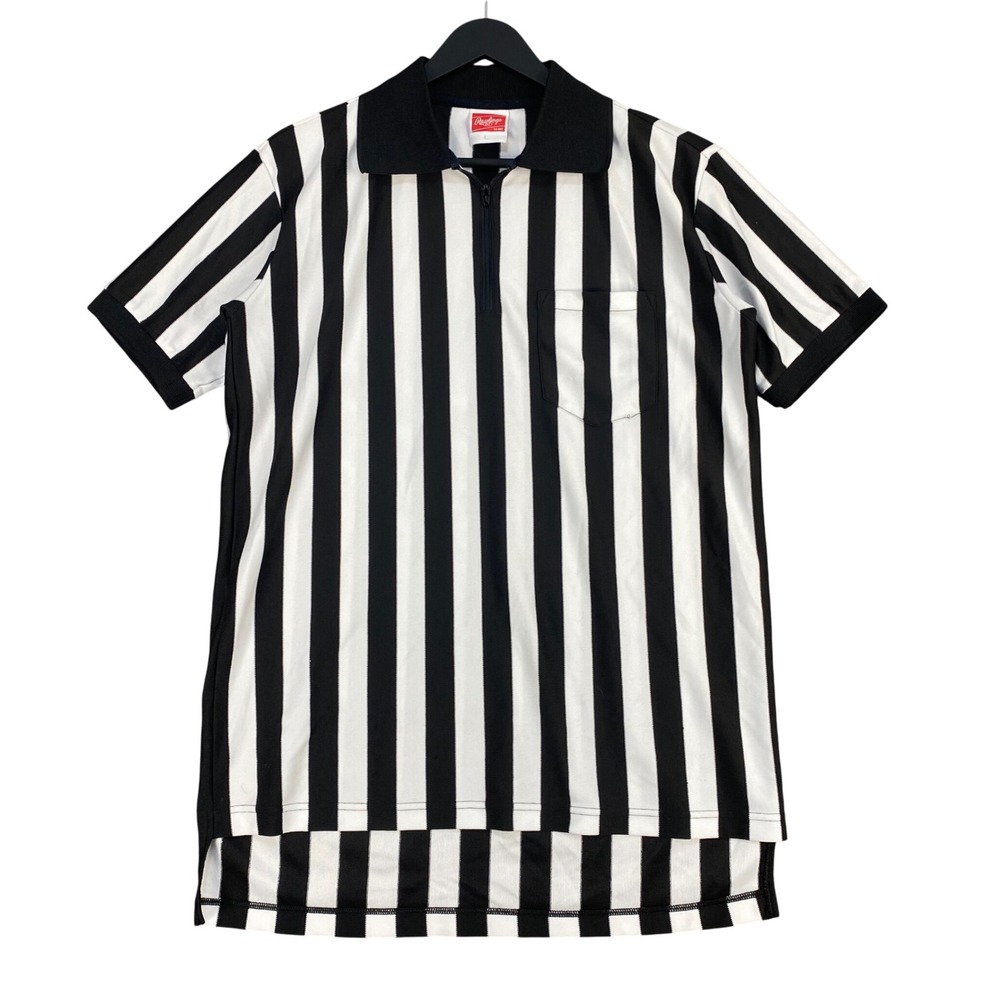 Vintage Rawlings Referee Shirt Striped Mens L Black White Official Gear